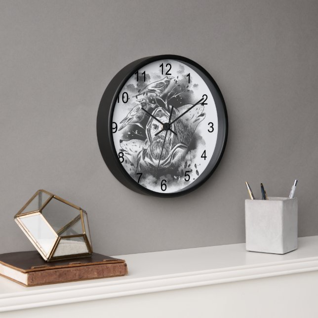 Dark Hooded Figure in Ink Blot Shadows  Clock (Office)