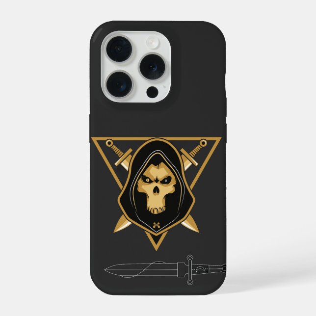Dark Hooded Skull iPhone 15 Pro Case (Back)