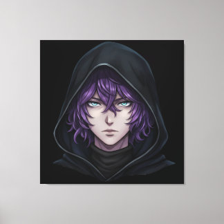 Dark Hoodie Anime Boy with Purple Hair Canvas Print