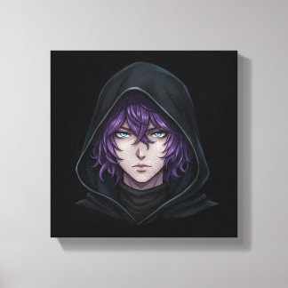 Dark Hoodie Anime Boy with Purple Hair Canvas Print