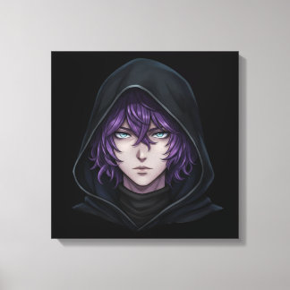 Dark Hoodie Anime Boy with Purple Hair Canvas Print