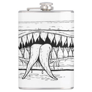 Dark Horror Illustration – Surreal Monster Chest  Hip Flask