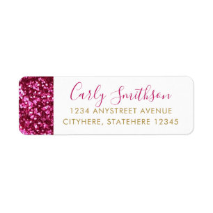Dark Hot Pink Glitter Sparkly Return Address