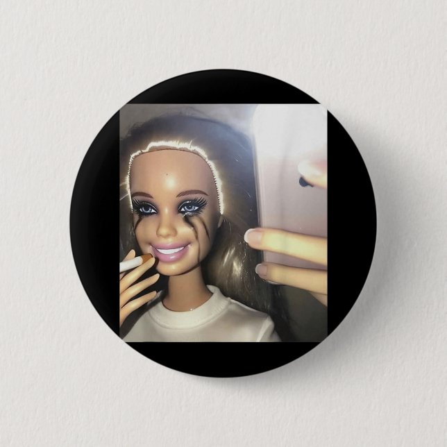 Dark Humour Doll Smoking Selfie Parody  2 Inch Round Button (Front)