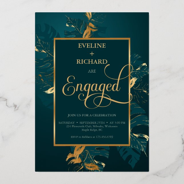 Dark hunter green and real gold foil engagement (Front)