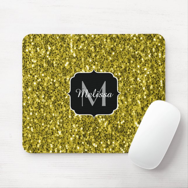 Dark illuminating yellow glitter sparkles Monogram Mouse Pad (With Mouse)