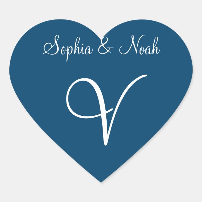 Dark Imperial Blue Personalized Initials Invites Heart Sticker (Front)