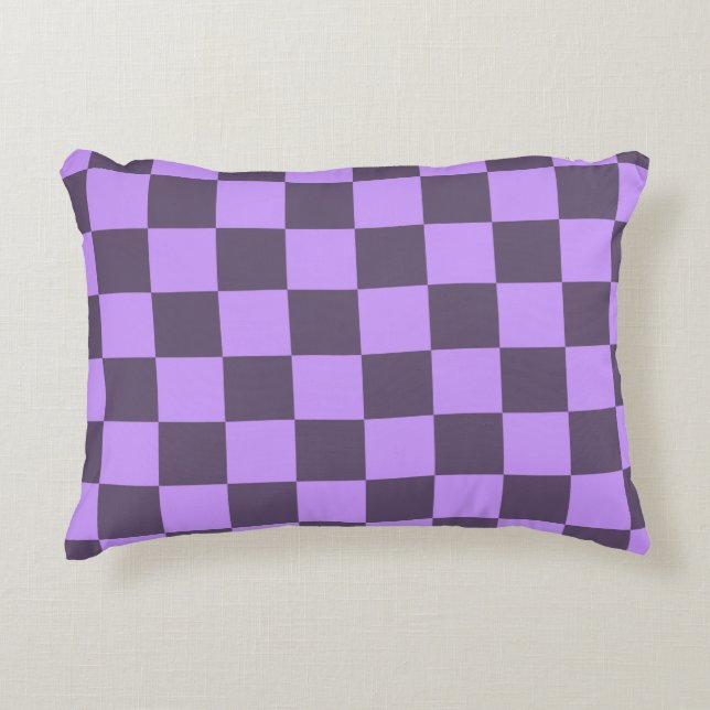 Dark Indigo and Pale Violet Chequerboard Accent Pillow (Front)