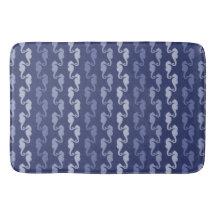 Dark Indigo Seahorse Stripes Bath Mat