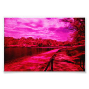 Dark Infrared Waterscape Painted Electric Lines Photo Print