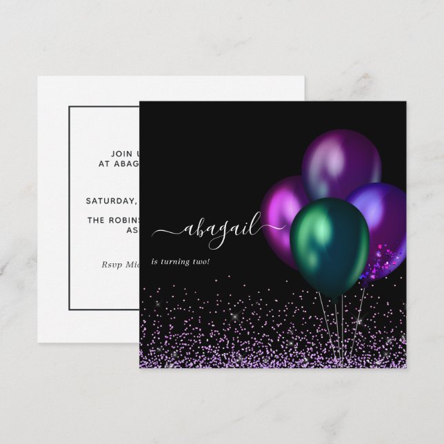  Dark Iridescent Balloons Birthday Party Invitation (Front/Back)
