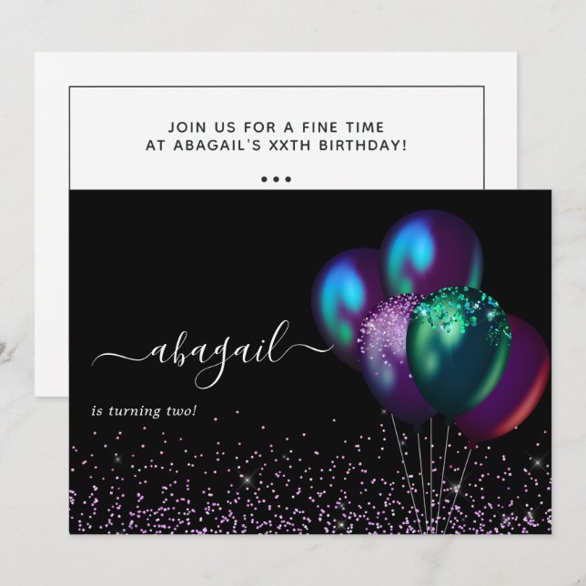  Dark Iridescent Balloons Birthday Party Invitation (Front/Back)