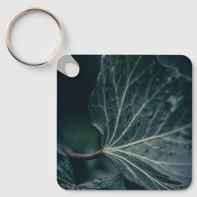 Dark Ivy Leaf Nature Photo Keychain (Front)