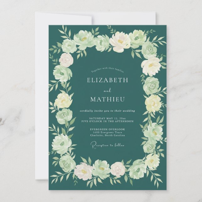 Dark Jade Painted Wedding Invitation (Front)