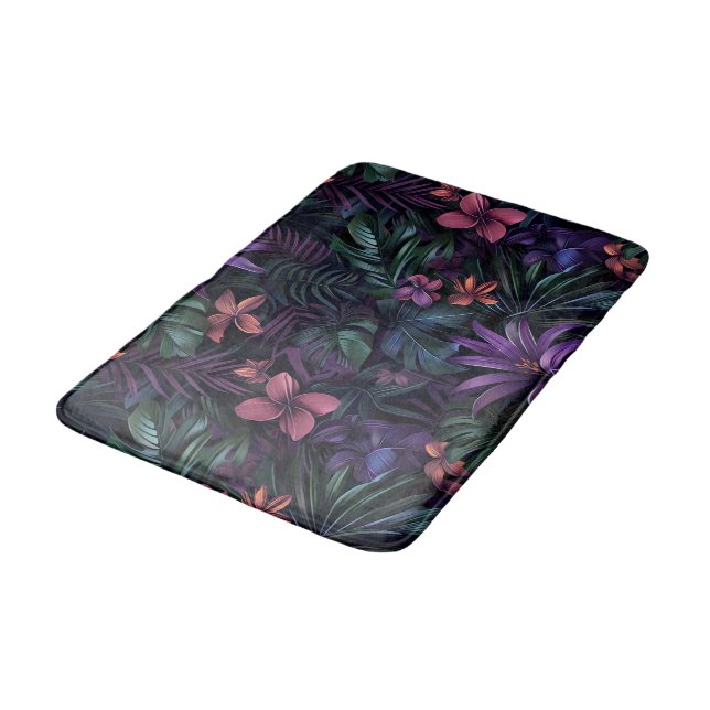 Dark Jungle Flowers Bath Mat (Angled)