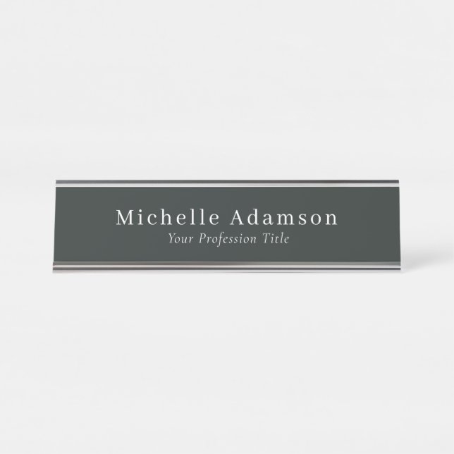 Dark Jungle Green Professional Plain Modern Desk Name Plate (Front)