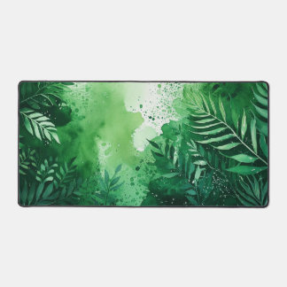 Dark Jungle green watercolor hand drawn texture  Desk Mat