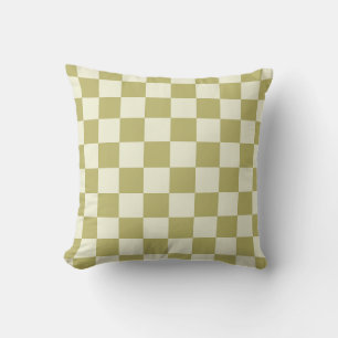 Dark Khaki and Beige Checkerboard Throw Pillow