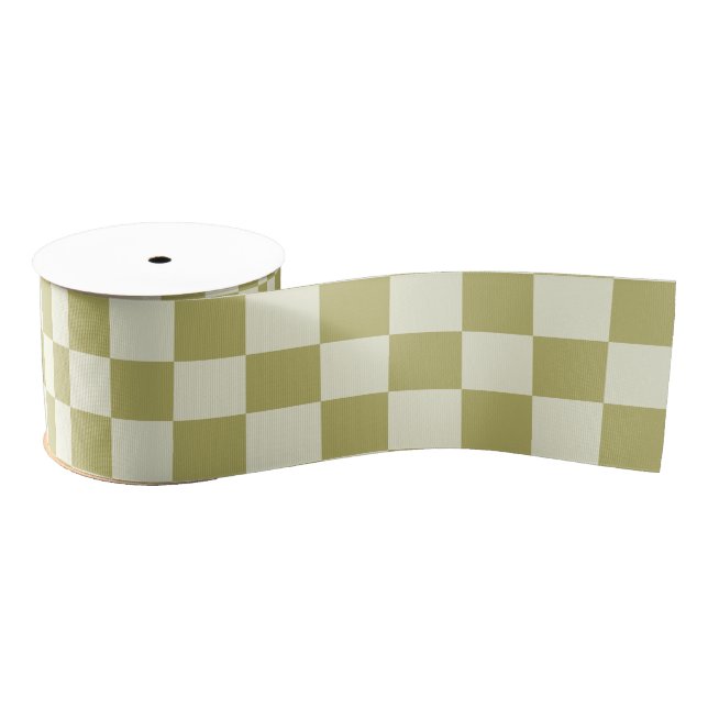 Dark Khaki and Beige Chequerboard Grosgrain Ribbon (Spool)