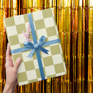 Dark Khaki and Beige Chequerboard Wrapping Paper