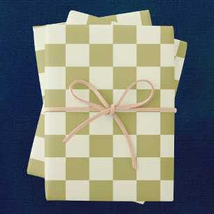 Dark Khaki and Beige Chequerboard Wrapping Paper Sheet