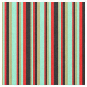 Dark Khaki, Aquamarine, Red & Black Coloured Lines Fabric