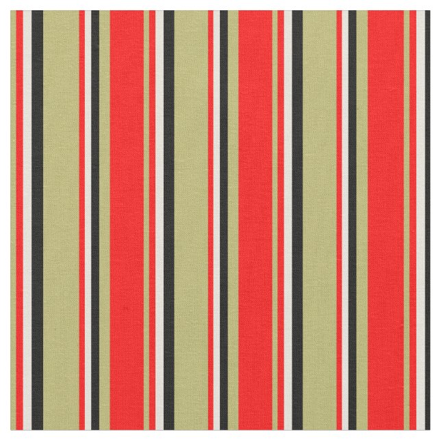 Dark Khaki, Red, Beige & Black Coloured Pattern Fabric (Close Up)