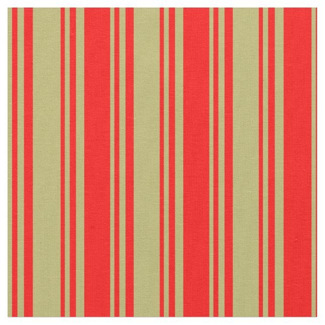 Dark Khaki & Red Coloured Striped Pattern Fabric (Close Up)