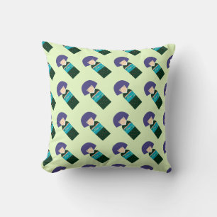 Dark_Kimono Doll_lime back_Pattern Throw Pillow