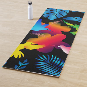Dark Leafy Summer Tropical Hummingbirds Yoga Mat