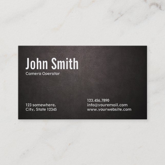 Dark Leather Camera Operator Business Card (Front)