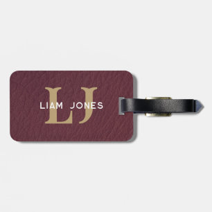 Dark Leather Initials Monogrammed Modern Vintage Luggage Tag