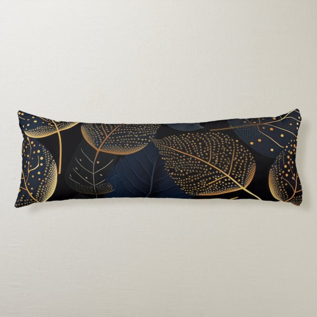 Dark Leaves with Golden Dots Throw Pillow (Front)