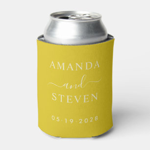 Dark Lemon Couple Names with Wedding Date Can Cooler