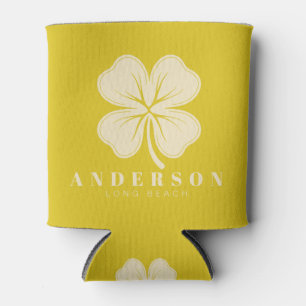Dark Lemon Four Leaf Clover with Name Can Cooler