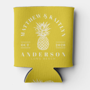 Dark Lemon Tropical Pineapple Wedding Crest Can Cooler