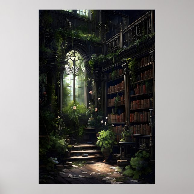 Dark Library Interior, Goth Home Decor, Dark Poster (Front)