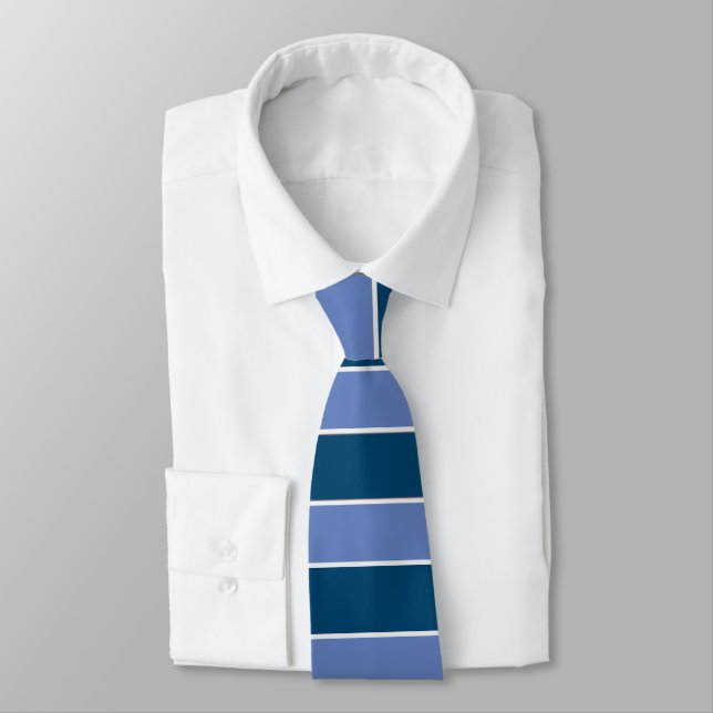 Dark Light Blue Horizontal Stripes Tie (Tied)