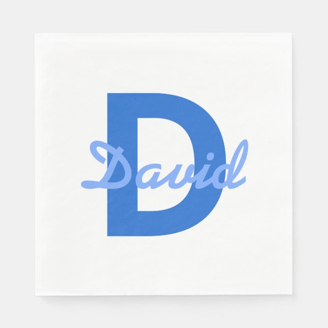 Dark & Light Blue White Editable Name Monogram Napkin (Front)
