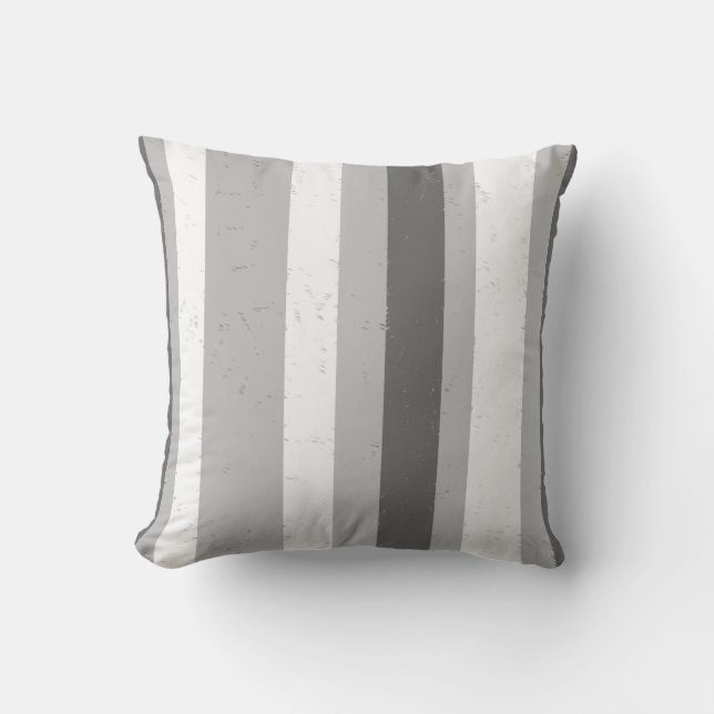 Dark Light Grey White Random Distressed Stripes Throw Pillow (Front)