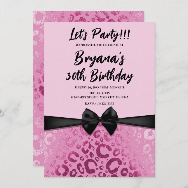 Dark & Light Pink Glam Leopard Print Sweet 16  Invitation (Front/Back)