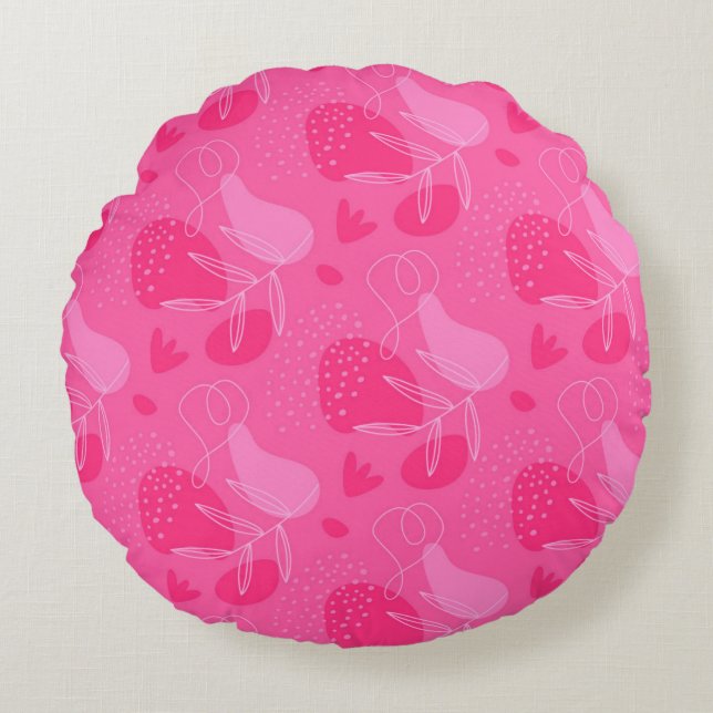 Dark & light pink print  round pillow (Front)