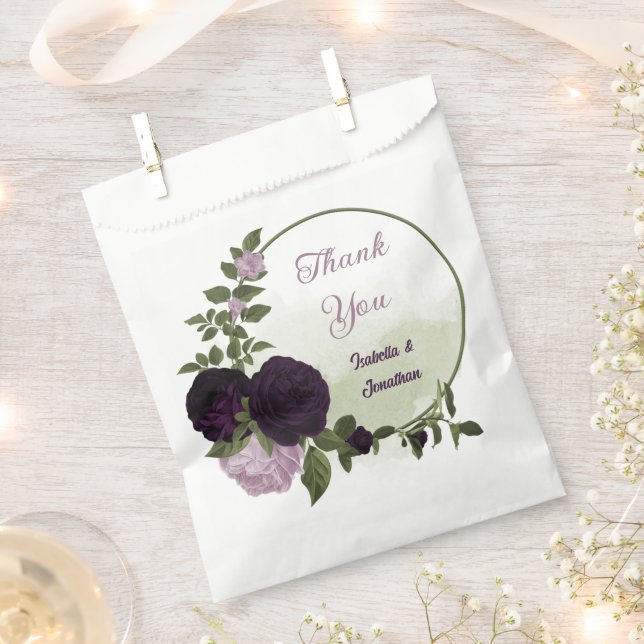 dark & light purple flowers greenery wedding favour bag (Clipped)