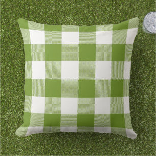 Dark Lime and White Gingham Check Buffalo Plaid Outdoor Pillow