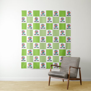 Dark Lime Check Pattern Your Logo Tapestry