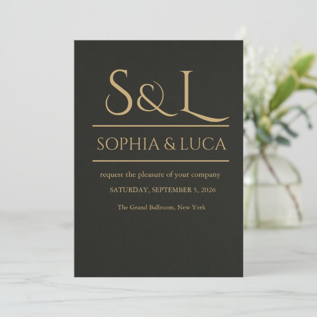 Dark Luxe Monogram Wedding Invitation (Standing Front)