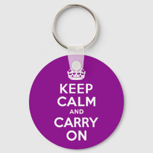 Dark Magenta Keep Calm and Carry On Keychain