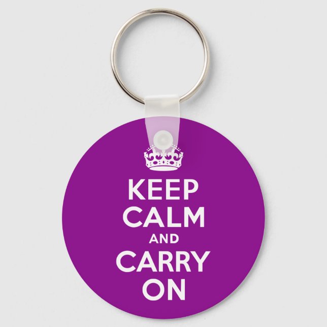 Dark Magenta Keep Calm and Carry On Keychain (Front)