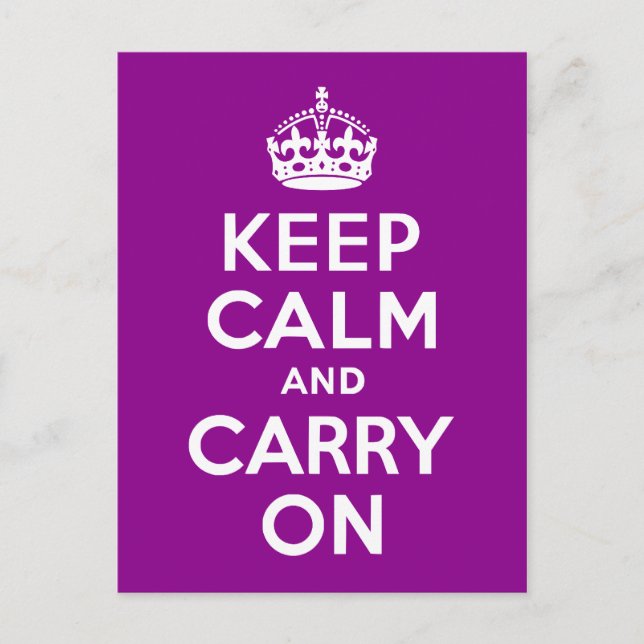 Dark Magenta Keep Calm and Carry On Postcard (Front)