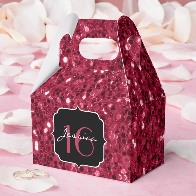 Dark magenta pink faux glitter sparkles Sweet 16 Favor Box (Wedding)